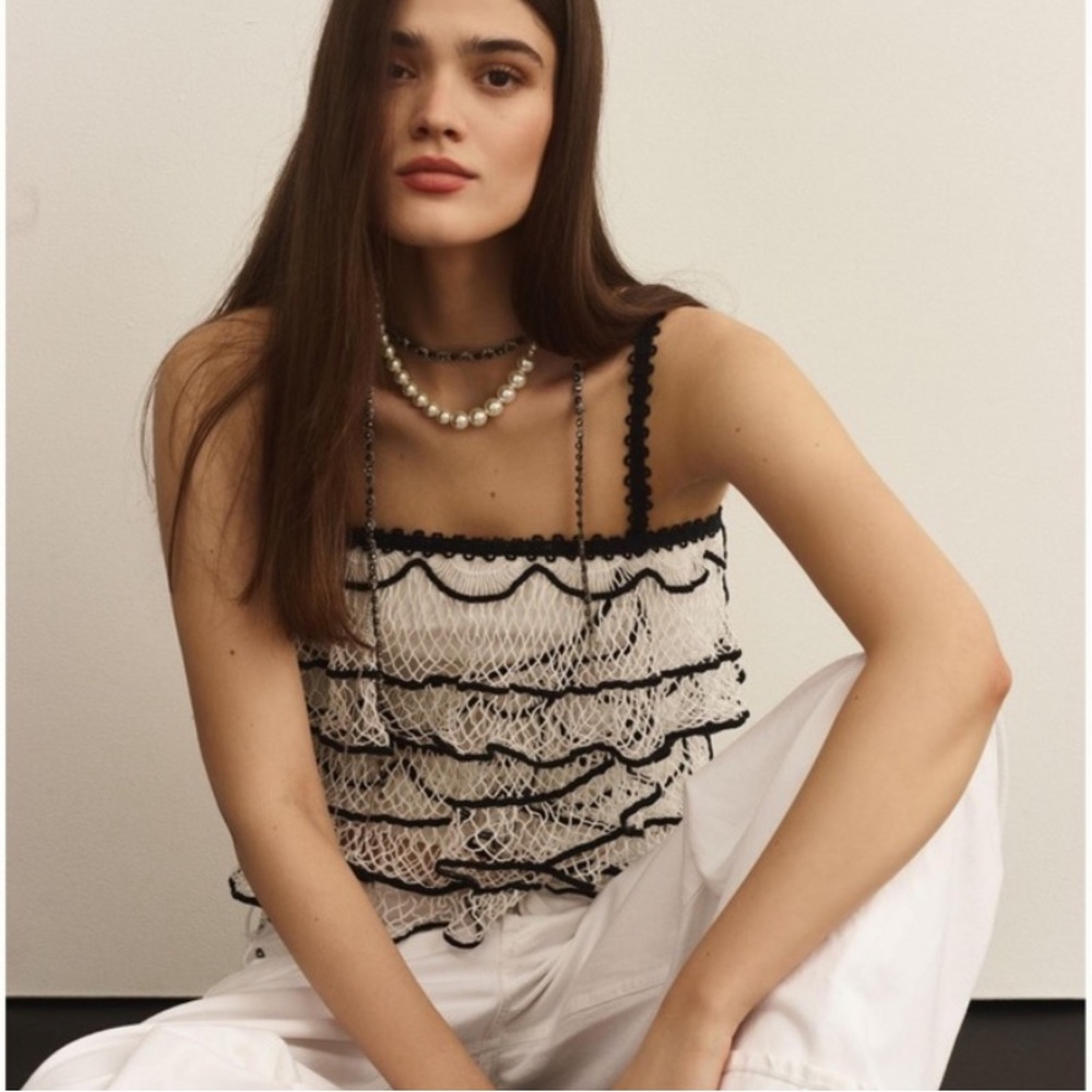 Anthropologie Crochet Ruffle Cami Top